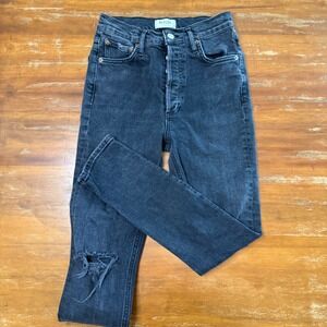 AGOLDE Nico High‎ Rise Skinny Jeans Distressed Black Wash Denim Womens Size 25